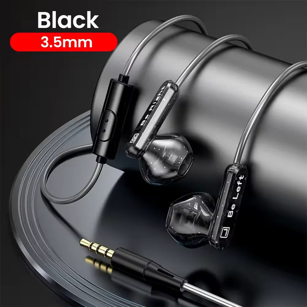 Black in-ear control wired earplugs with transparent tips and metallic inline control for s23 s22 ultra xiaomi devices
