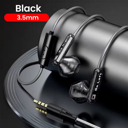 Black in-ear control wired earplugs with transparent tips and metallic inline control for s23 s22 ultra xiaomi devices