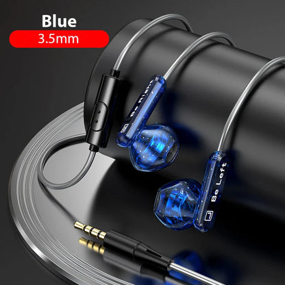Blue transparent control wired earplugs with 3.5mm jack and wire control for s23 s22 ultra and s22 ultra xiaomi