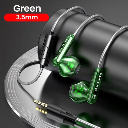 Green translucent control wired earplugs with 3.5mm jack and silver cables for s23 s22 ultra xiaomi use