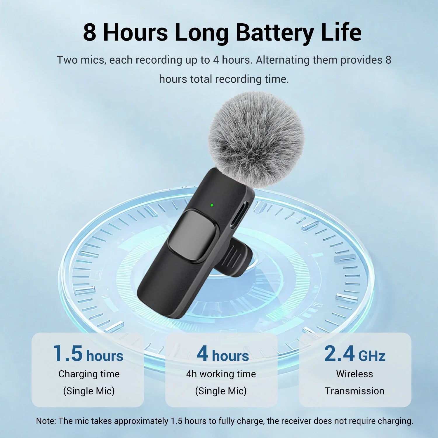 Black wireless lavalier microphone with gray fuzzy windscreen type-c port professional plug and play for devices