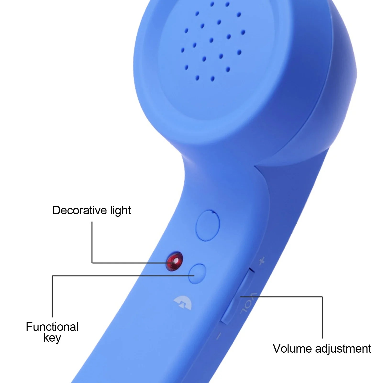 Blue plastic retro-style type-c wired headset with decorative red light and volume adjustment for clear voice chat