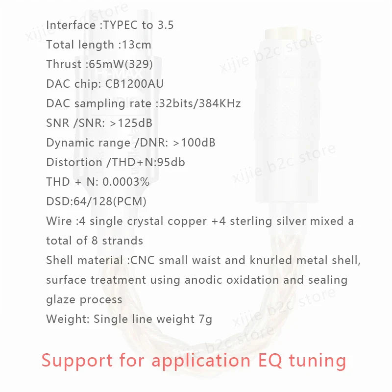 A sleek cylindrical type c to 35mm hifi dac earphone amplifier usb cable with anodized sealed metal shell amp adapter cb1200au