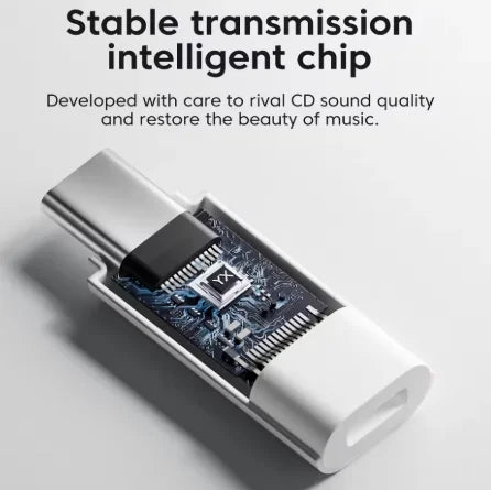 White usb c lightning earphone adapter with visible circuit board for stable ios female audio transmission