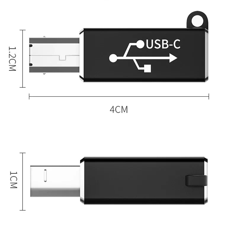 Black type c usb adapter with sleek rectangular design and silver accents for printer scanner converter and midi controller keyboard
