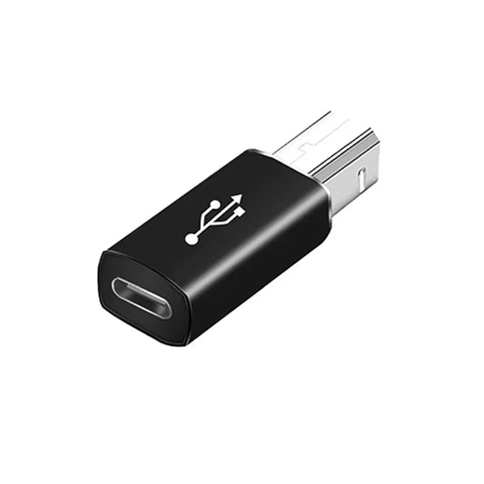 Black type c usb female to usb-b male adapter with silver connector and white usb symbol for printer scanner converter midi controller keyboard