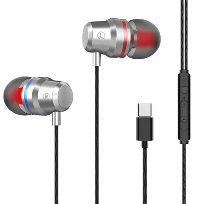 Silver and red wired earphone metal with super bass stereo for xiaomi huawei headphones featuring a sleek metallic finish