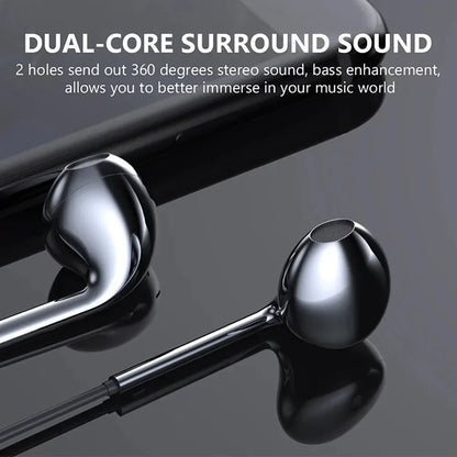 Black type c wired earphones with glossy finish dual-core surround sound microphone bass stereo earbuds in-line control