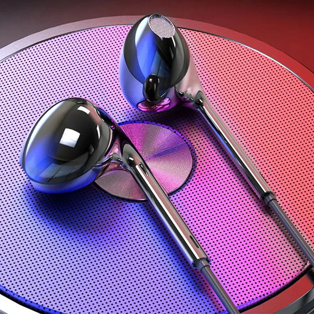 Shiny metallic type c wired earphones with microphone bass stereo and earbuds in-line control for phones gaming use