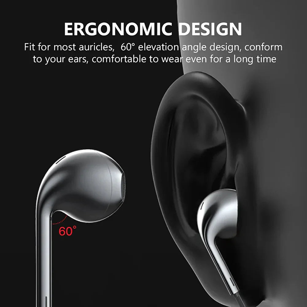 Silver type c wired earbuds in-ear headset with ergonomic 60-degree design featuring microphone bass stereo and in-line control