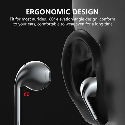 Silver type c wired earbuds in-ear headset with ergonomic 60-degree design featuring microphone bass stereo and in-line control