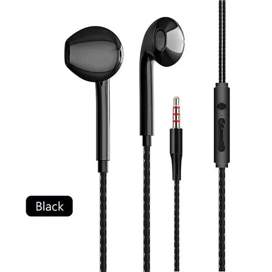 Black type c wired earphones with braided cable microphone bass stereo earbuds in-line control for phones