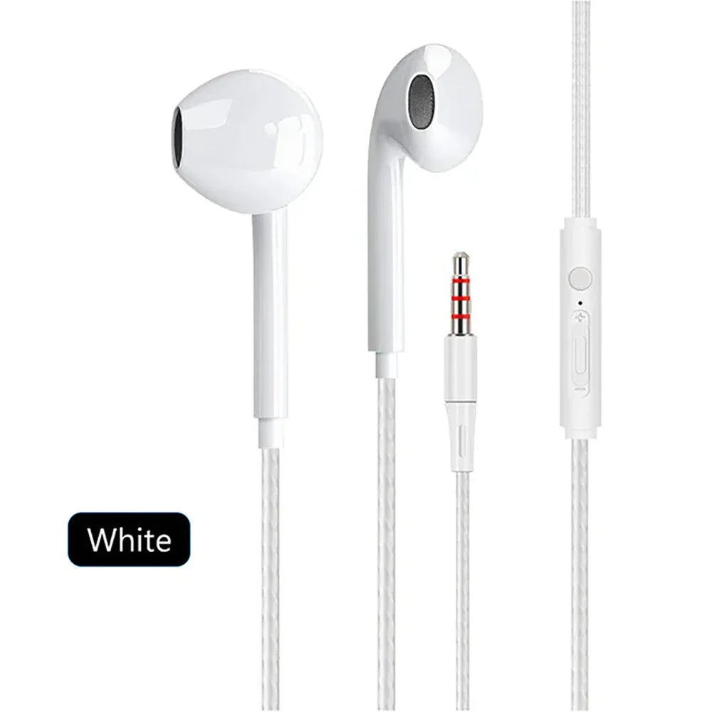 White type c wired earphones with microphone bass stereo and earbuds in-line control for phone gaming and calls