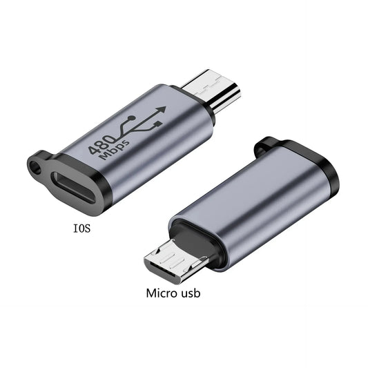 Silver and black type c female to micro usb female adapter with 480 mbps speed and mini usb connector