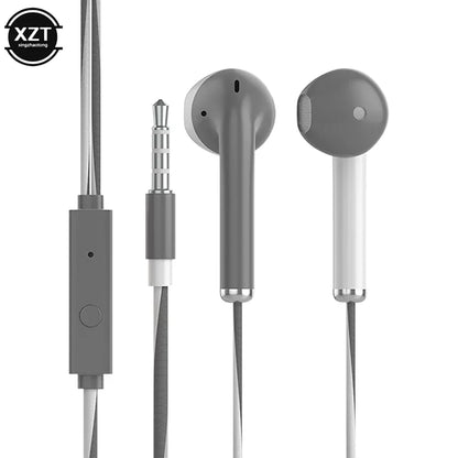 Gray and white u24 wire stereo in-ear headphone running music and noise cancel earphone with metallic accents and mic