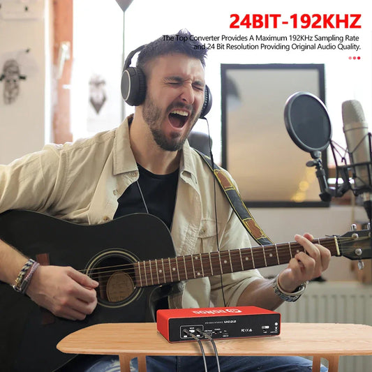 Red 24bit uc22 audio interface with black ports and 192khz ad converter for guitar live recording and podcast use