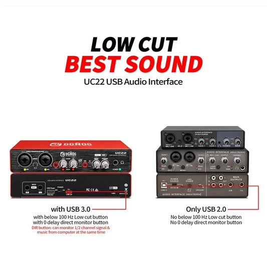 Red and black dcnoc uc22 audio interface with 192khz ad converter for live recording professional studio use