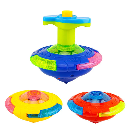 Brightly colored wing spinning top toys with led lights in blue green pink yellow and red ideal for birthday party favors
