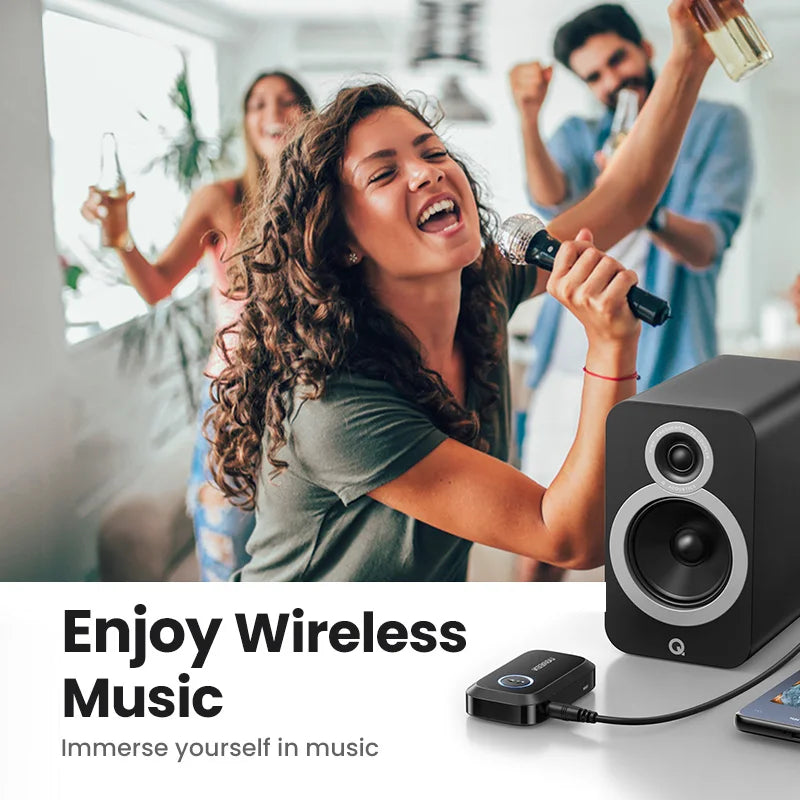 Ugreen bluetooth car wireless bluetooth car receiver adapter black with silver accent ring for music receiver hands free use