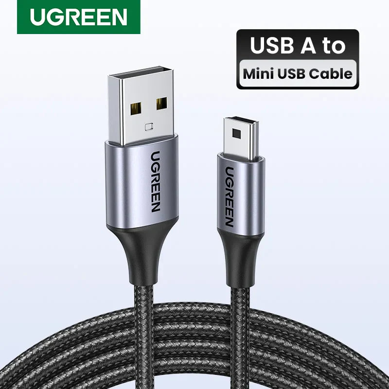 Silver and black ugreen mini usb fast data charger cable with braided design for car dvr gps and digital devices