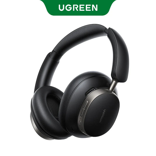 Ugreen studio pro 48db anc wireless headphones in black with matte finish and metallic earcup accents for hi-res audio