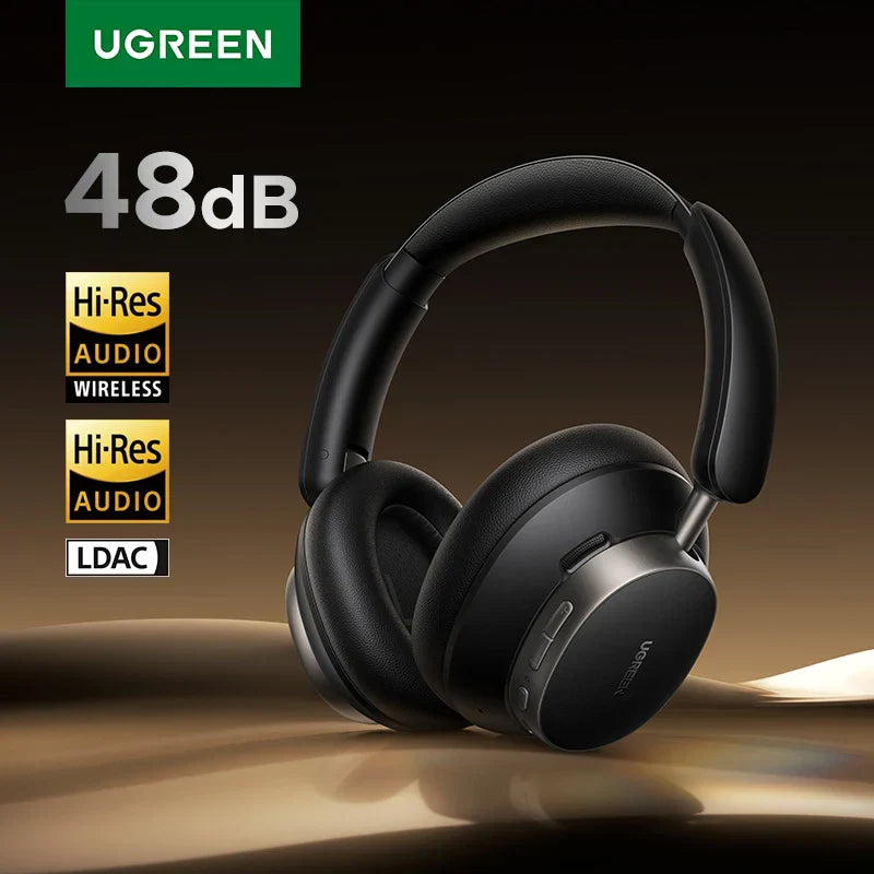 Black UGREEN Studio Pro 48dB ANC wireless headphones with matte finish and silver earcup accents for noise cancellation