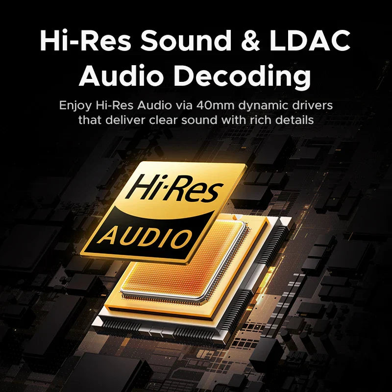 Golden hi-res audio chip with metallic edges and hi-res audio logo in ugreen studio pro 48db anc wireless headphones