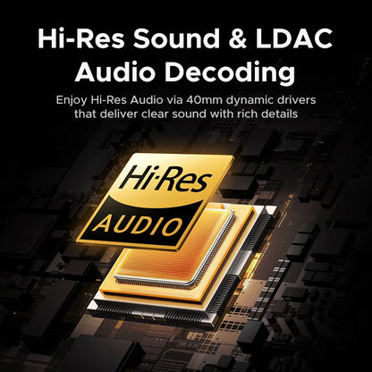 Golden hi-res audio chip with metallic edges and hi-res audio logo in ugreen studio pro 48db anc wireless headphones