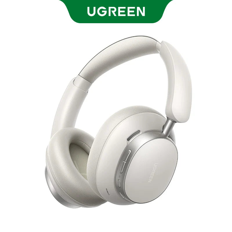 White ugreen studio pro 48db anc wireless headphones with sleek minimalist design and silver accent trim over ear