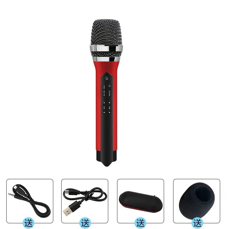 Red and black wireless microphone karaoke bluetooth with metallic grille for car ktv suit and k-song mobile phone use