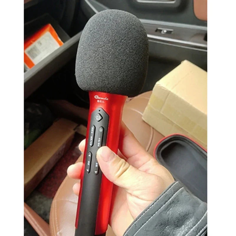 Red and black wireless microphone karaoke bluetooth with foam windscreen for car ktv suit and k-song mobile phone use