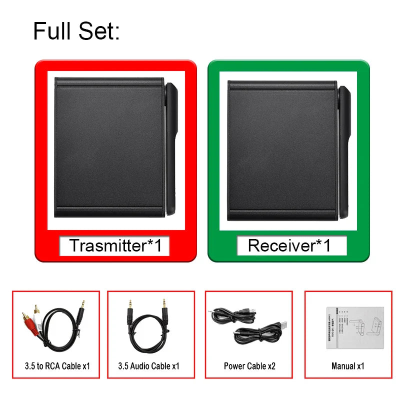 Black plastic uhf hifi digital transmitter receiver set with 3.5mm cable for wireless audio transmission to ipad projector