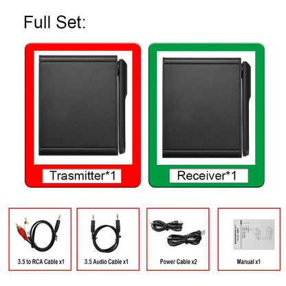 Black plastic uhf hifi digital transmitter receiver set with 3.5mm cable for wireless audio transmission to ipad projector