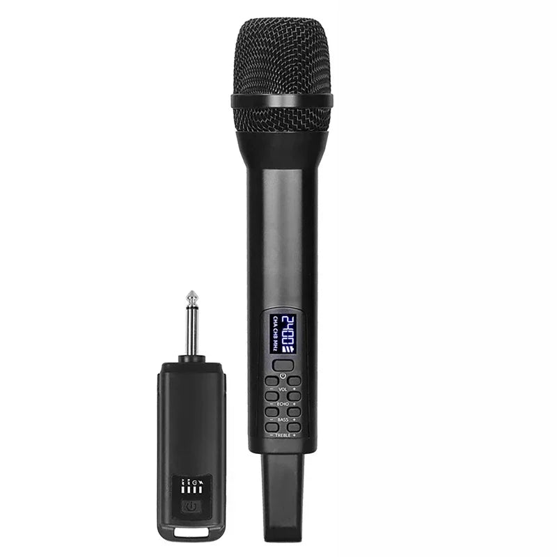 Black uhf wireless handheld dynamic karaoke microphone bluetooth with mesh grille and matching receiver for professional home reverb