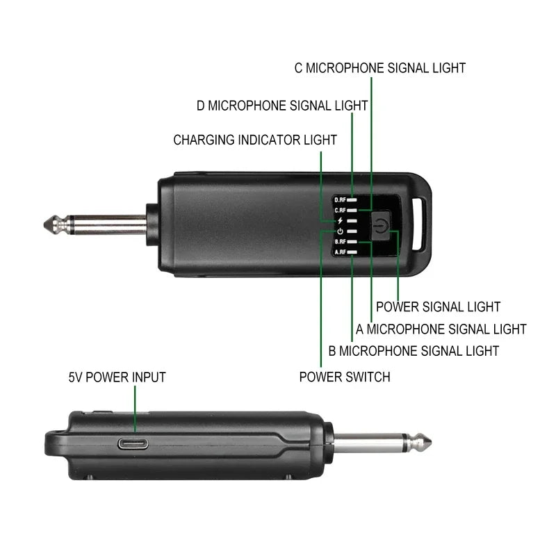 Black uhf wireless handheld microphone receiver with 5v power input and signal lights for karaoke microphone bluetooth use