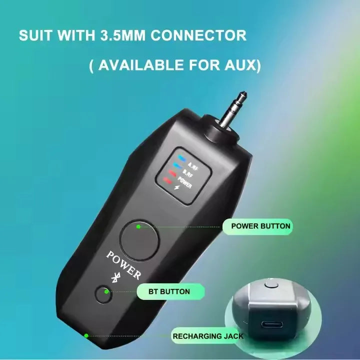 Black uhf wireless handheld dynamic karaoke microphone bluetooth receiver with 3.5mm connector and usb-c charging jack