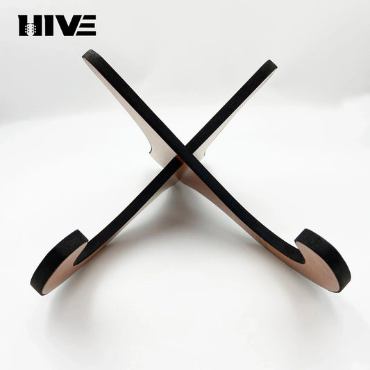 Black and light brown wooden cross-shaped ukulele stand wooden with minimalist guitar folding upright stand banjo design