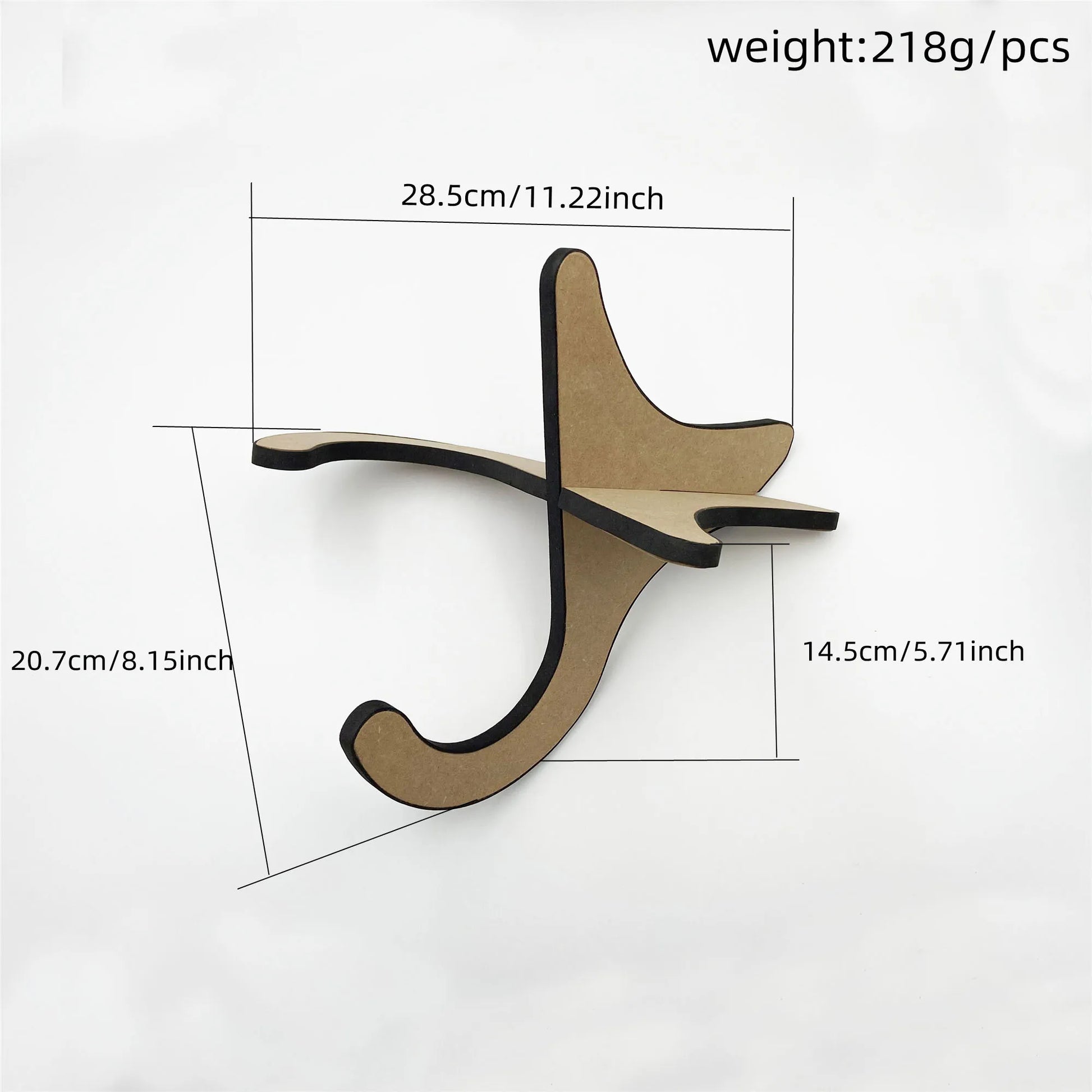 Minimalist light brown wooden ukulele stand with black edges featuring a sleek modern design for upright stand banjo use