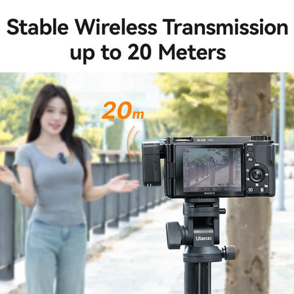 Black sony zv-e10 4k camera mounted on ulanzi tripod with a100 wireless microphone for camera sound recording