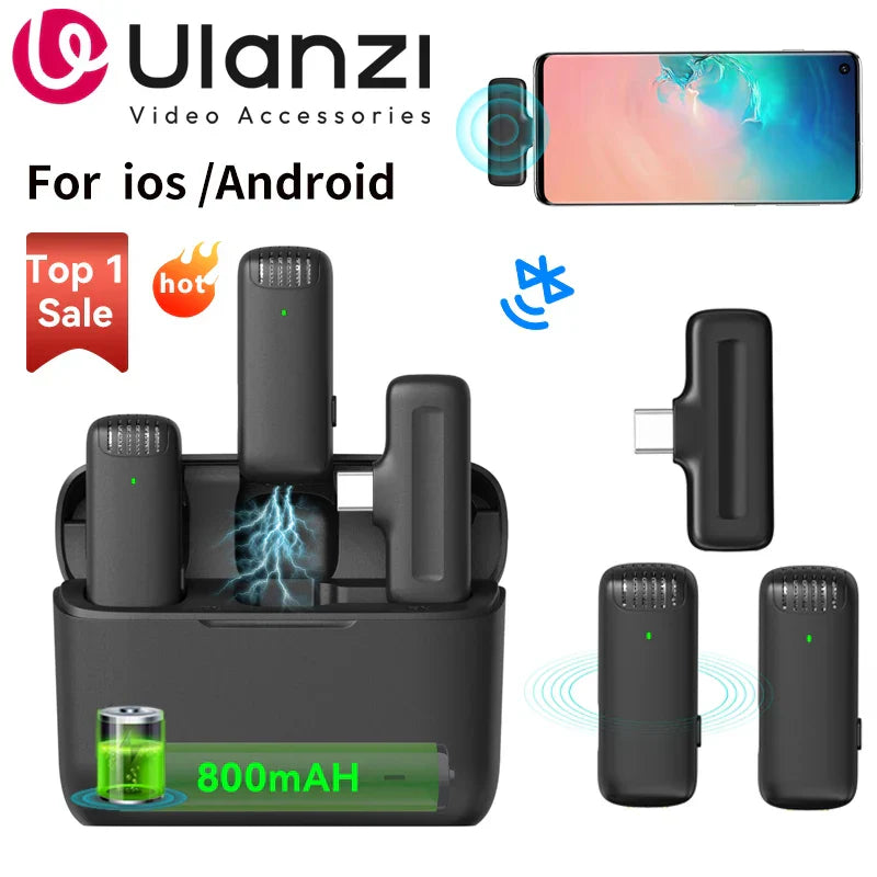 Black ulanzi j12 wireless lavalier microphone transmitter set with 800mah battery for smartphone audio video recording