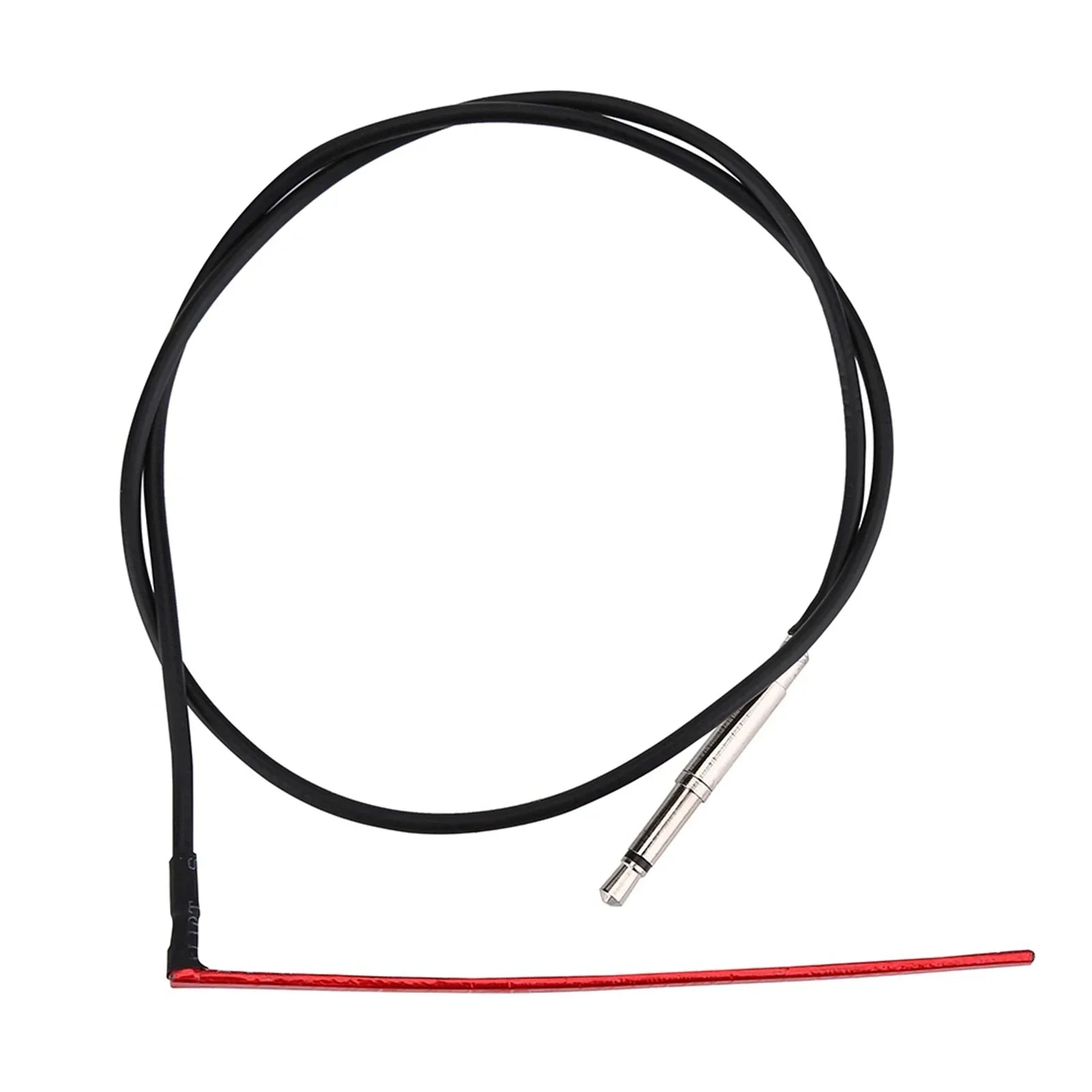 Black coiled under saddle guitar piezo pickup cable with silver 6.35mm plug and exposed red wire for folk guitar bridge