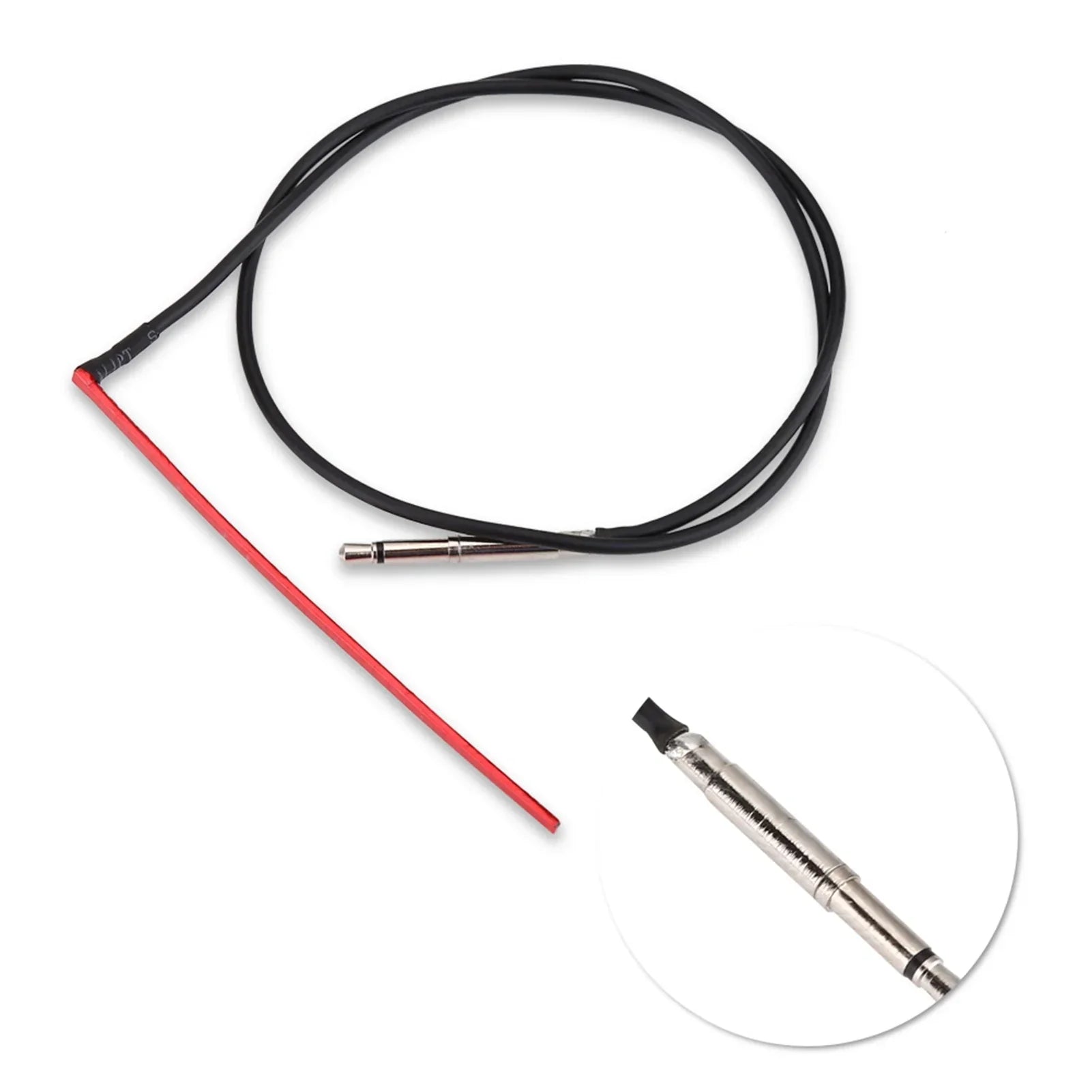Black and red insulated audio cable with silver 6.35mm jack for guitar piezo pickup and folk guitar bridge use