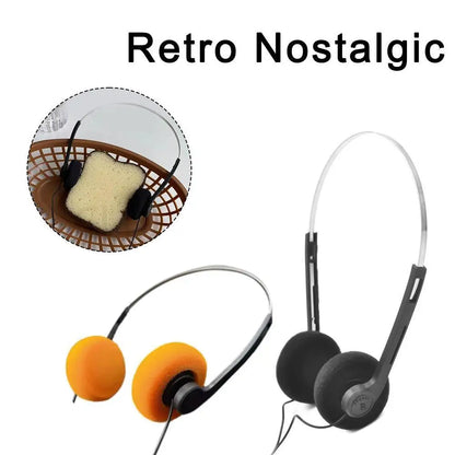 Black and orange retro-style underwire headphone music with foam earcups designed for mp3 walkman retro and headphones sports fashion use