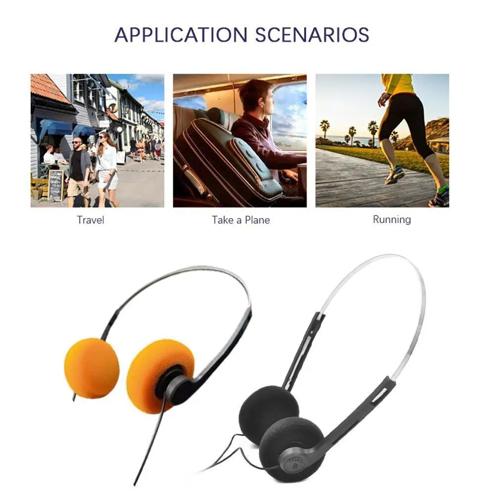 Orange foam ear cups with black headband and silver wire paired with sleek black over-ear underwire headphone music model
