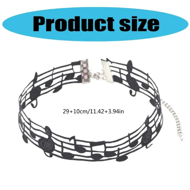 Black short necklace alloy choker with musical staff pattern featuring treble clefs for music enthusiasts and theme neck jewelry