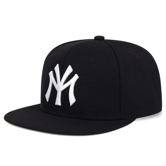 Black snapback unisex letter embroidery baseball cap with white Yankees logo hats outdoor adjustable sunscreen design