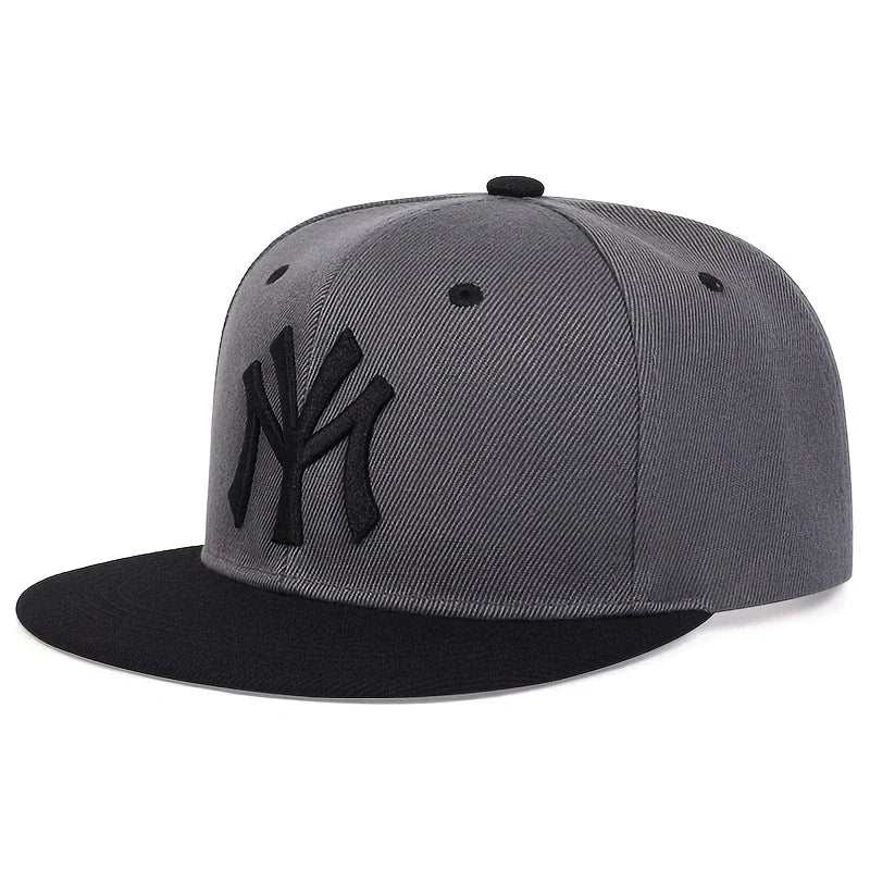 Gray and black two-tone snapback baseball cap with bold ny unisex letter embroidery hats outdoor adjustable sunscreen