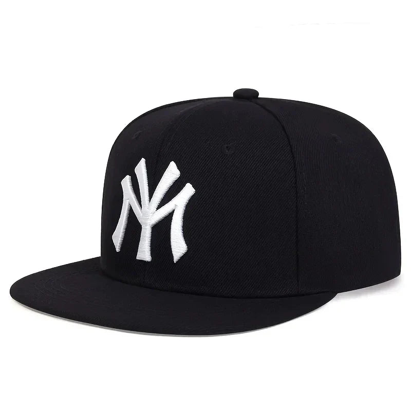 Black snapback unisex letter embroidery baseball cap with white yankees logo hats outdoor adjustable sunscreen cap
