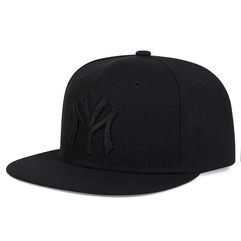 Black new york yankees unisex letter embroidery snapback cap with flat brim baseball caps sunscreen for outdoor use
