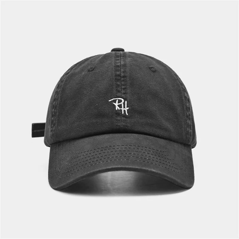 Black denim unisex rh letter baseball cap with white embroidery summer casual hat outdoor shade adjustable design